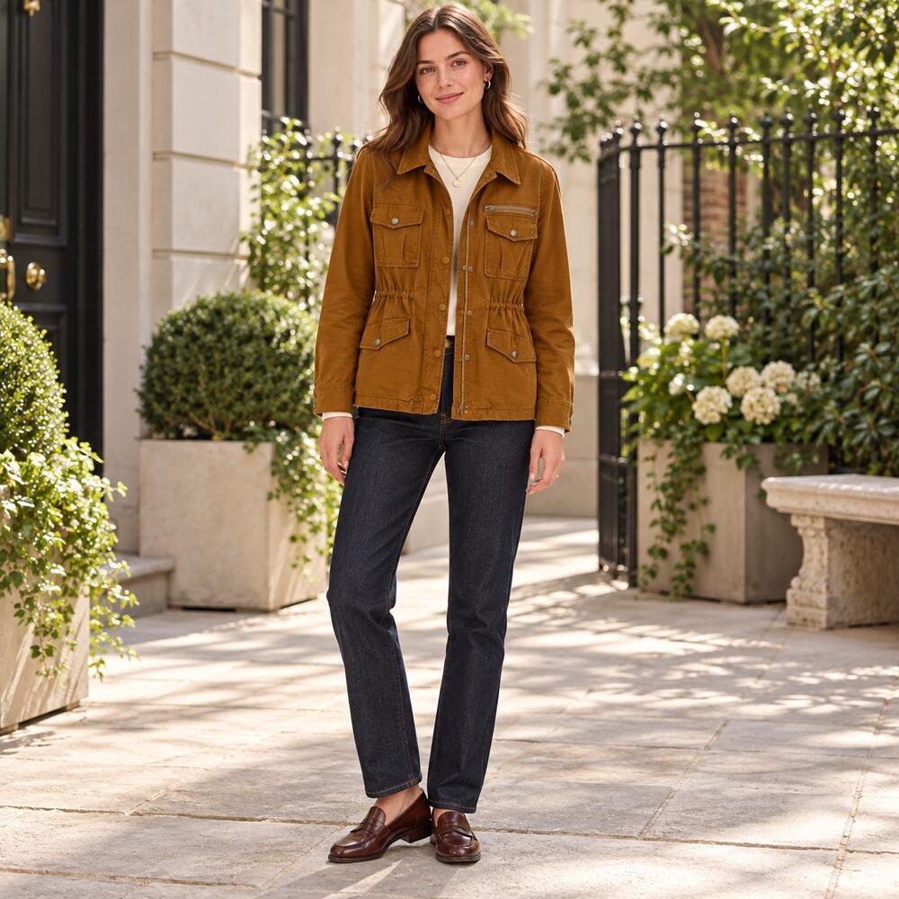 J.Crew Cotton Utility Cinch Waist Jacket Tan Brown Gorpcore Earthy Fall Large